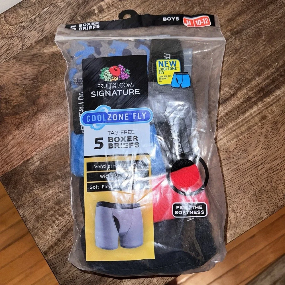 NWT‎ Fruit Of The Loom Boys 5pk Boxer Briefs Coolzone Fly - Size M (10-12)